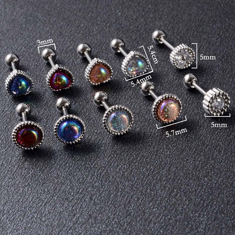 Khuyên tai đầu hình trái tim và hình tròn bằng thép không gỉ