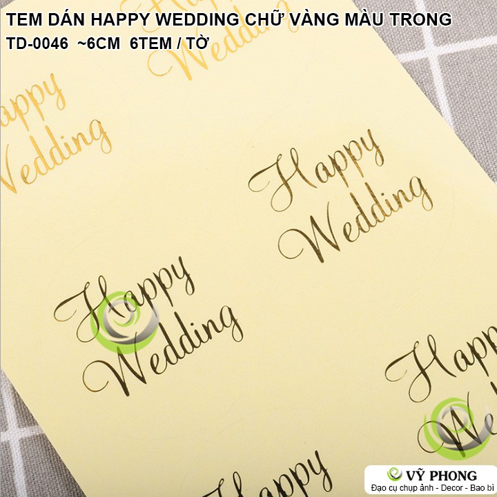 TEM DÁN TRÒN STICKER NHÃN DÁN HAPPY WEDDING TRANG TRÍ NIÊM PHONG BAO BÌ HỘP QUÀ BÁNH KẸO TD-0046