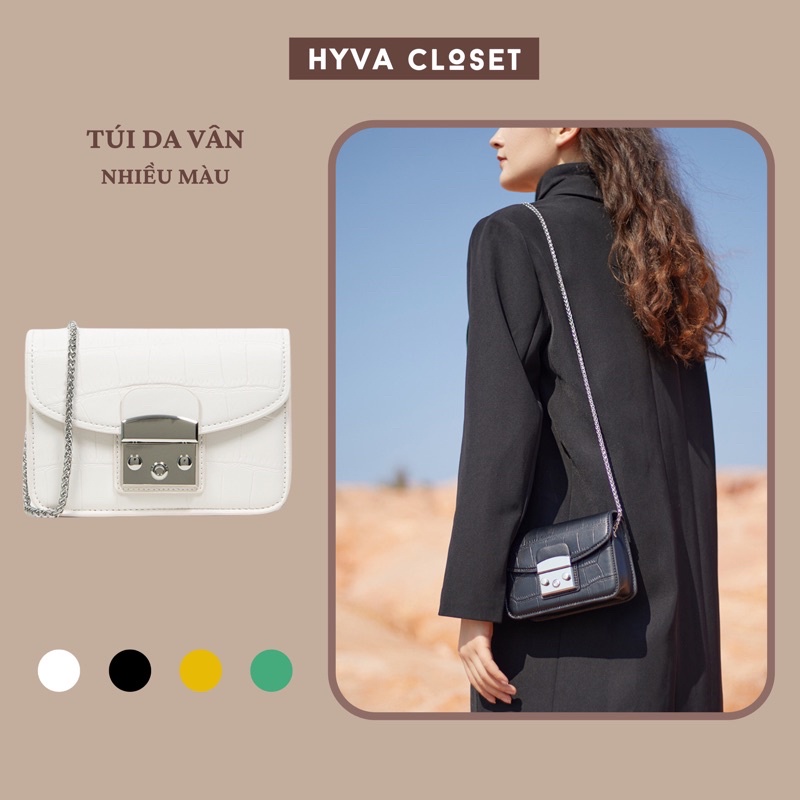 Túi Xách Nữ Mini Da Vân Dây Xích Bạc SẴN
