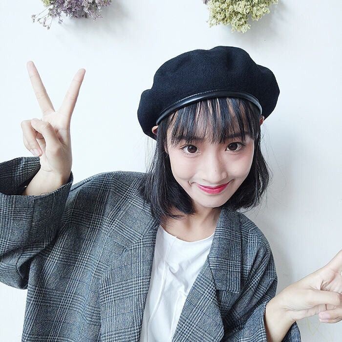 Mũ beret vải len phối da thiết kế đơn giản phong cách retro Hong Kong thời trang thu đông cho nữ