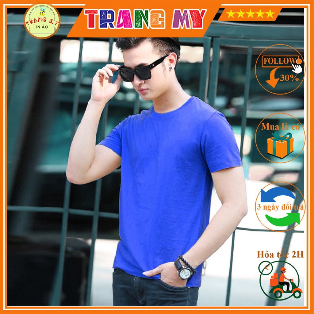Áo Thun Trơn Màu XANH DƯƠNG Ngắn Tay Cổ Tròn, Không Xù Lông, Không Ra Màu, Vải Dày Mịn - Dùng Chung Cho Cả Nam Và Nữ