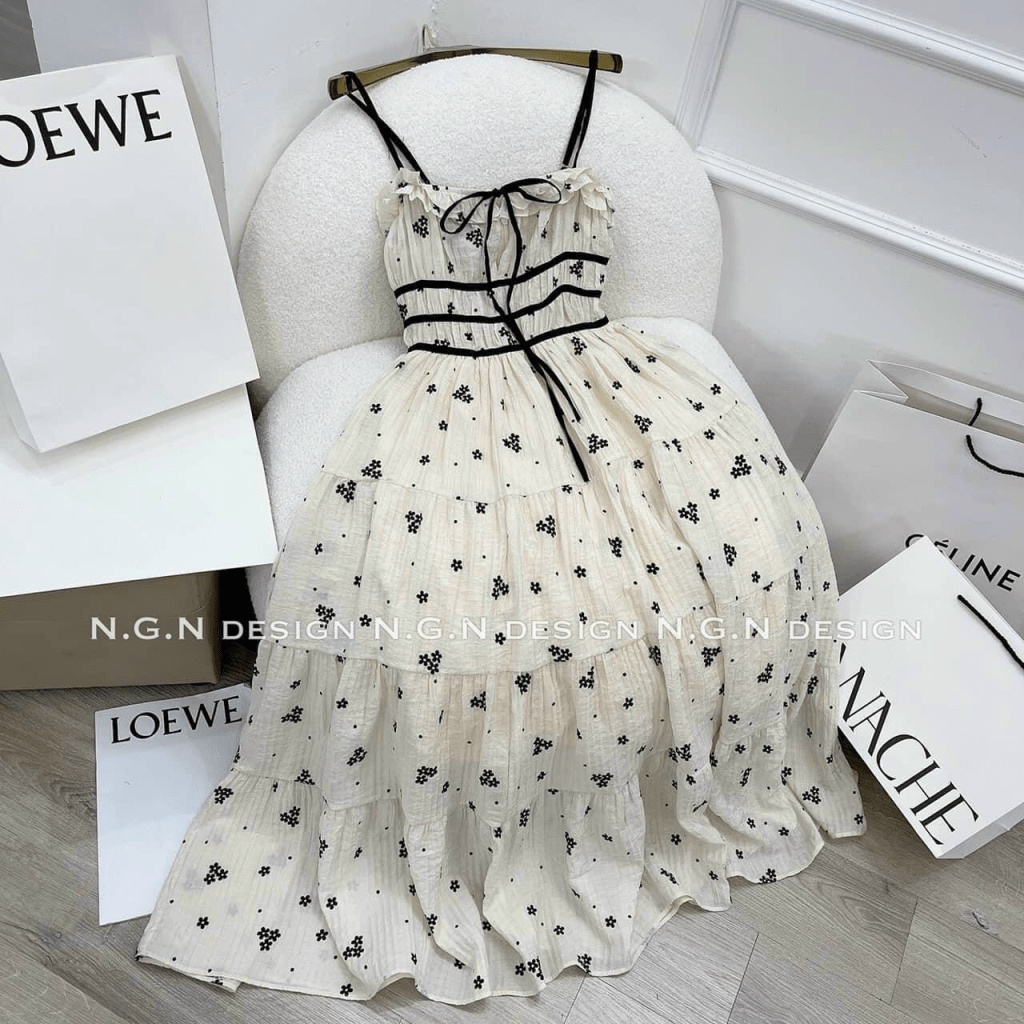 (Free Ship) ĐẦM XỐP HOA HAI DÂY DÁNG MAXI ĐẸP CHUẨN HOT GIRL UP Shop VLTN