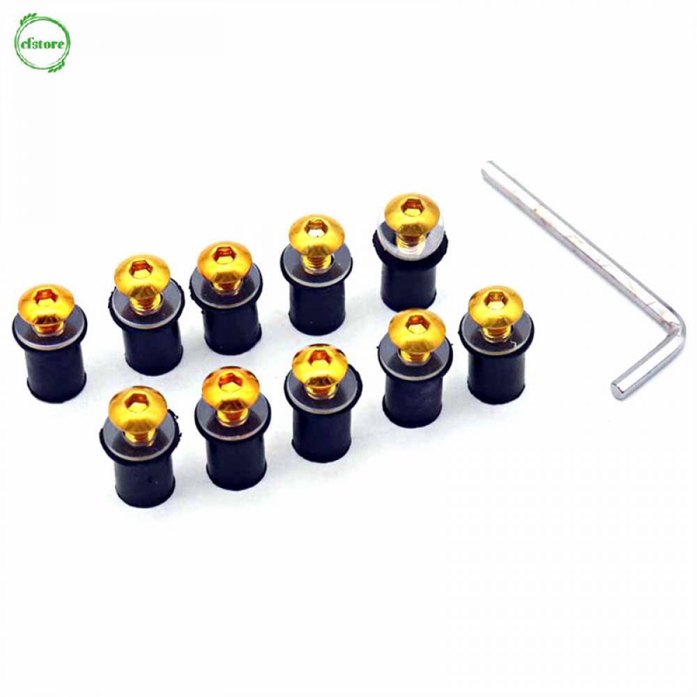 Bộ 10 Ốc Vít Lục Giác 5mm Bằng Nhôm Gắn Kính Chắn Gió Xe Mô Tô Kèm Cờ Lê Trong
