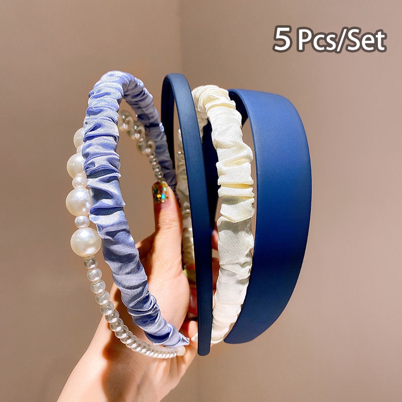 Băng Đô Cài Tóc Bằng Lụa Đính Ngọc Trai Giả Thời Trang Hàn Quốc Cho Nữ