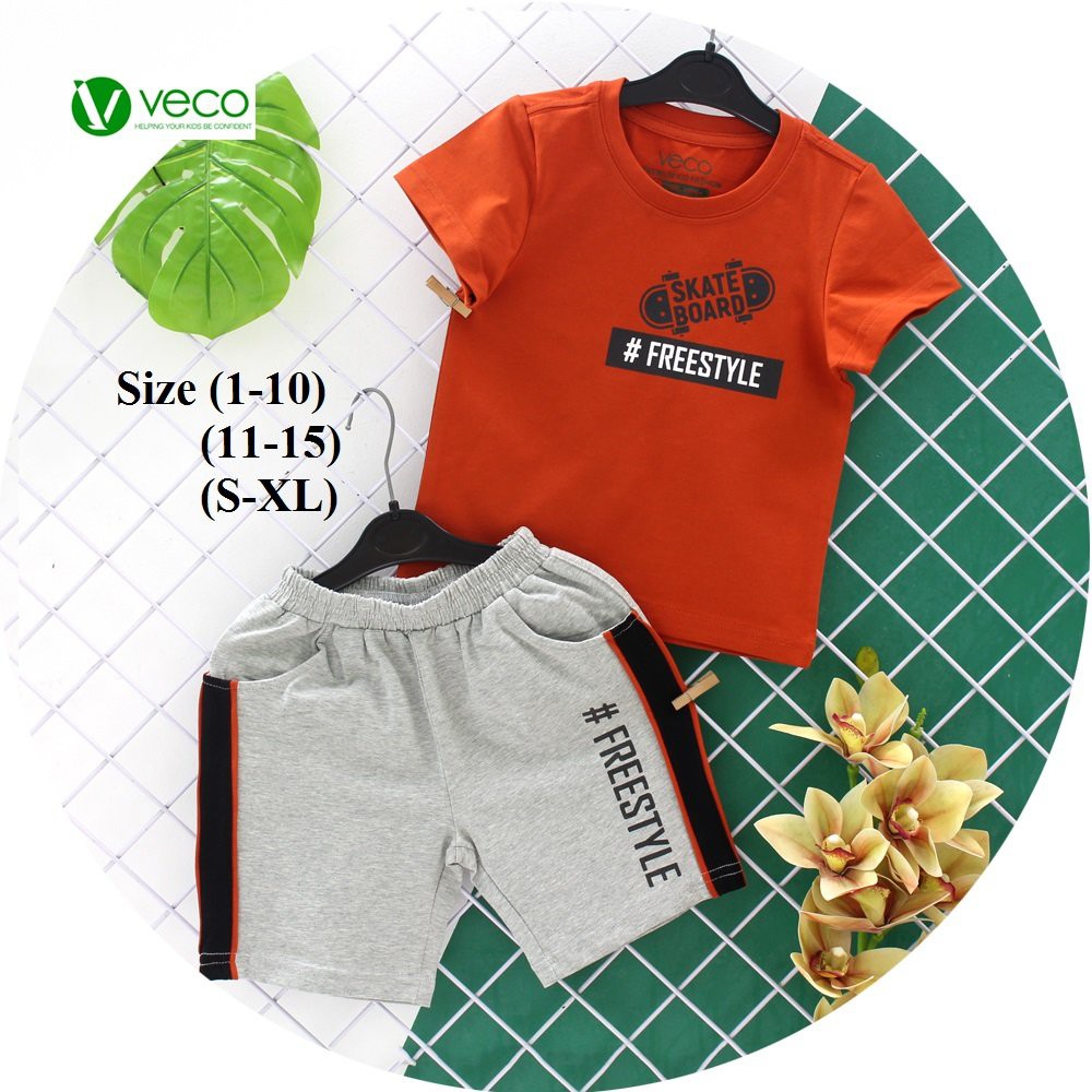 Bộ quần áo cao cấp VECO bé trai 10-30kg mẫu Ván trượt - Mới 2021