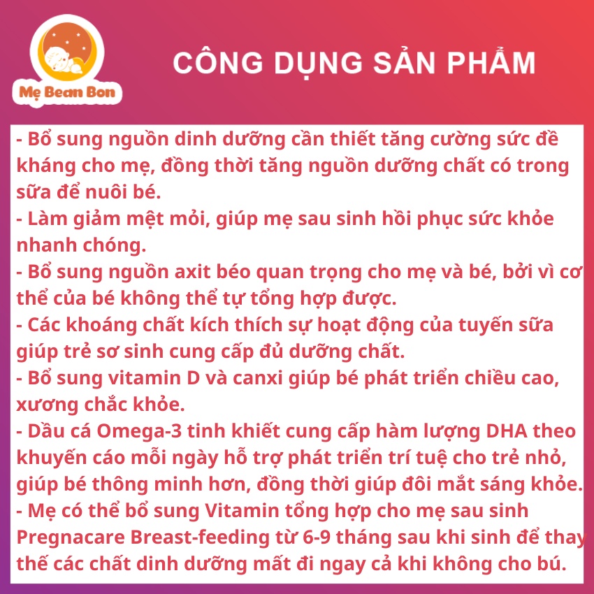 VITAMIN TỔNG HỢP CHO MẸ SAU SINH PREGNACARE BREAST-FEEDING 84 viên của Anh Quốc giúp bổ sung các vitamin và khoáng chất