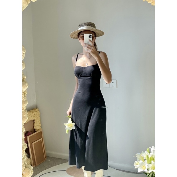 Đầm thun gân 2 dây dài