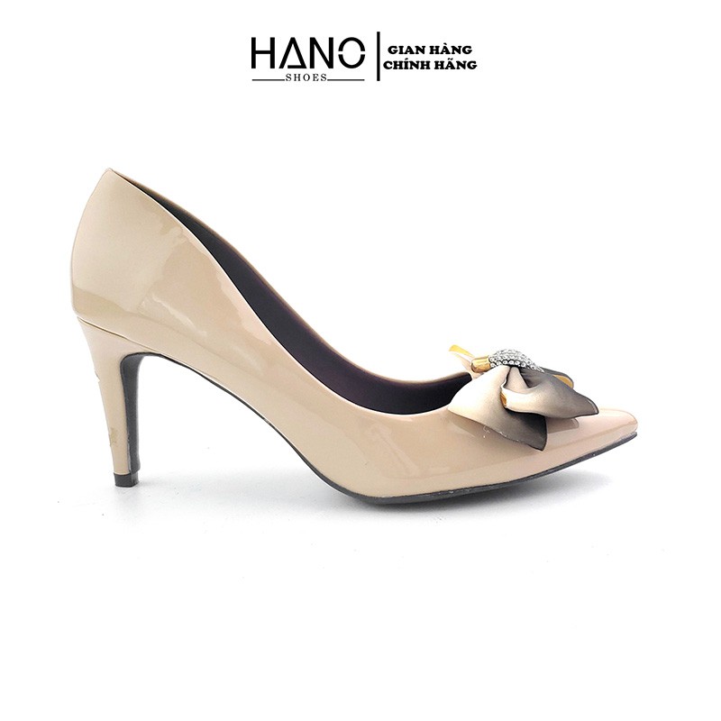 Giày Cao Gót 9p Mũi nhọn Nơ đá xinh Da bóng mềm Cao cấp Chuẩn Đẹp VNXK thời trang - HANO