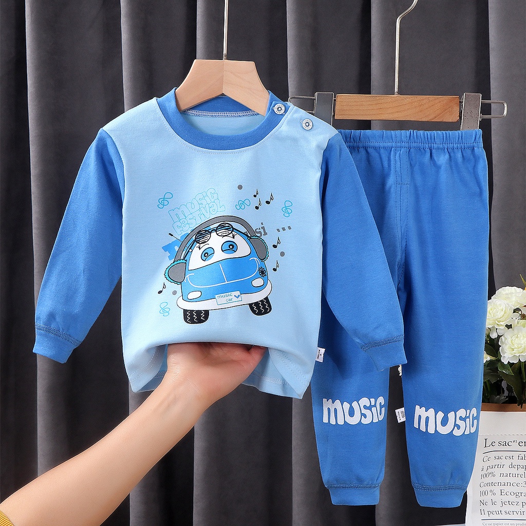 Bộ thu đông cho bé trai bé gái KiXi bộ dài tay cotton quảng châu hoạ tiết đẹp quần áo cho bé mặc nhà CMQAD07