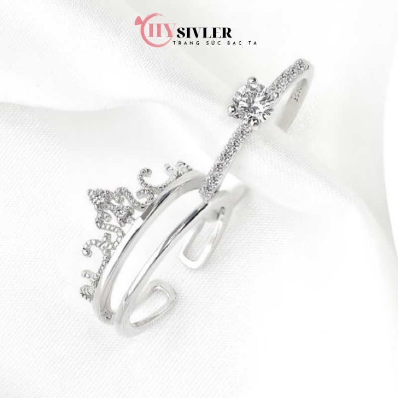 Nhẫn bạc ta vương miện 2 trong 1 nhẫn 2in1 nhẫn hở Freesize