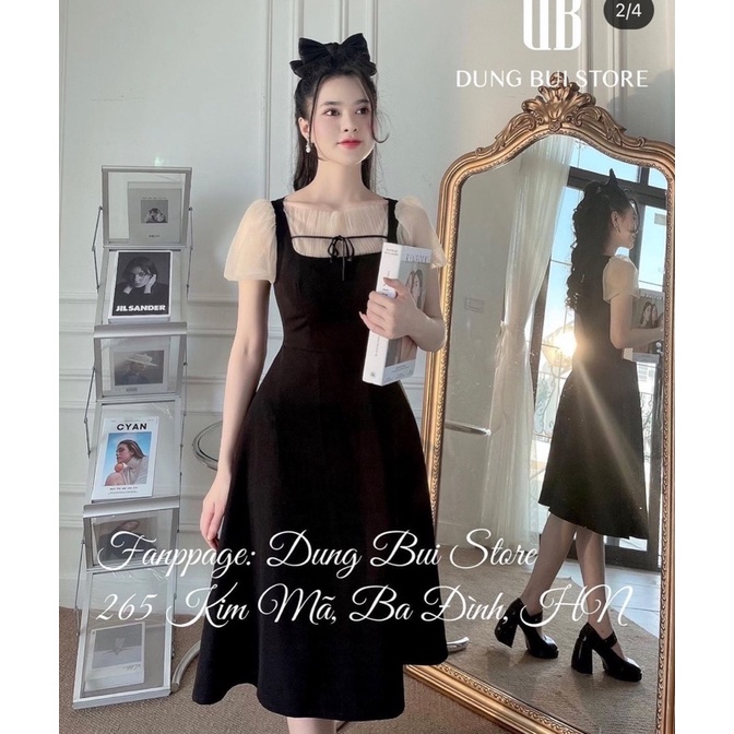 ĐẦM MIDI PHỐI REN KEM NƠ NGỰC