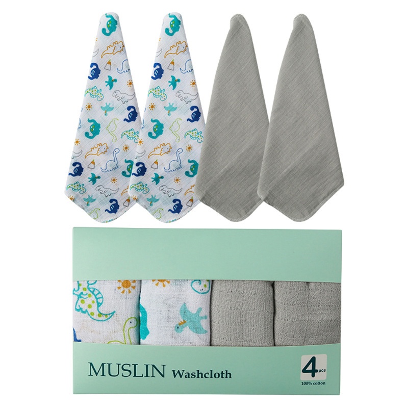 Set 4 Khăn Lau Bằng Cotton Muslin Thấm Hút Nước Cho Bé Sơ Sinh