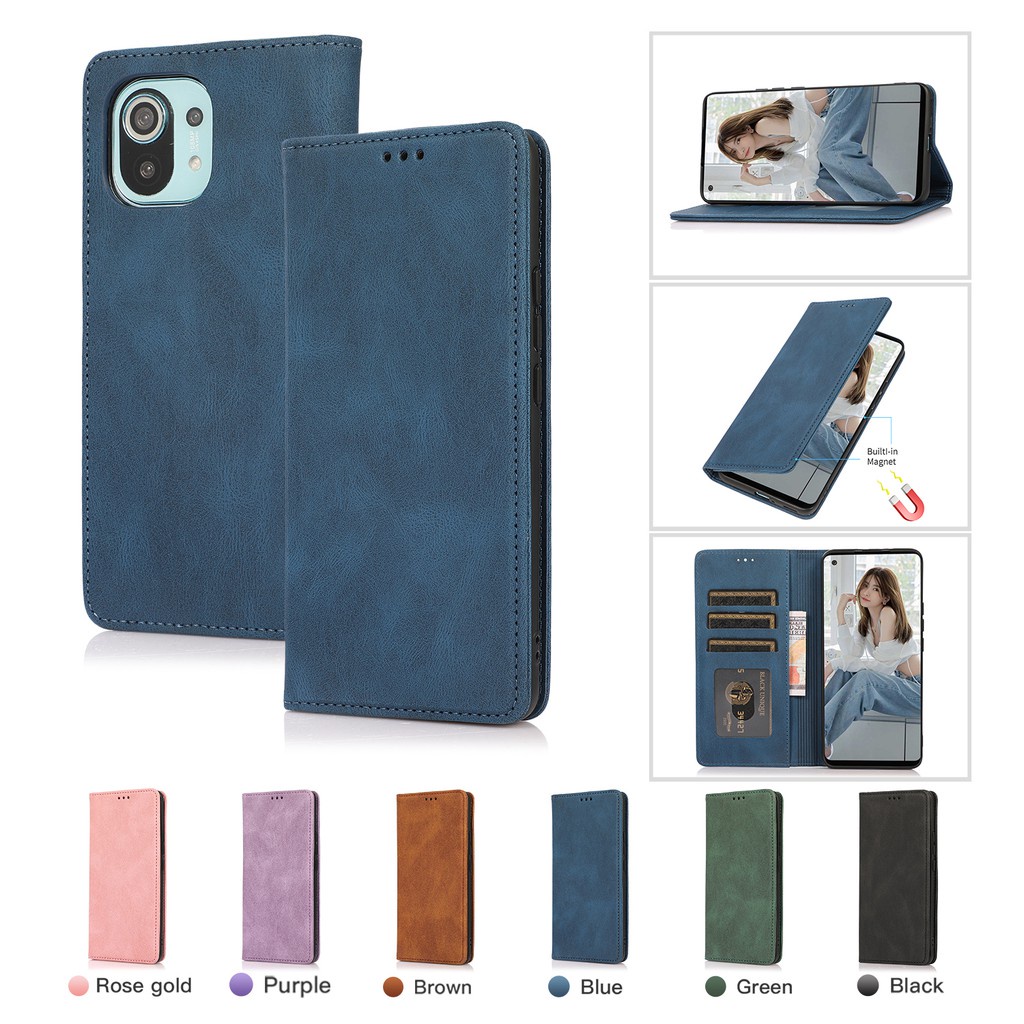 Bao da điện thoại nắp lật nam châm phong cách retro cho Xiaomi Mi 11 Pro 11 Lite Poco M3 Pro Redmi Note 10 5G