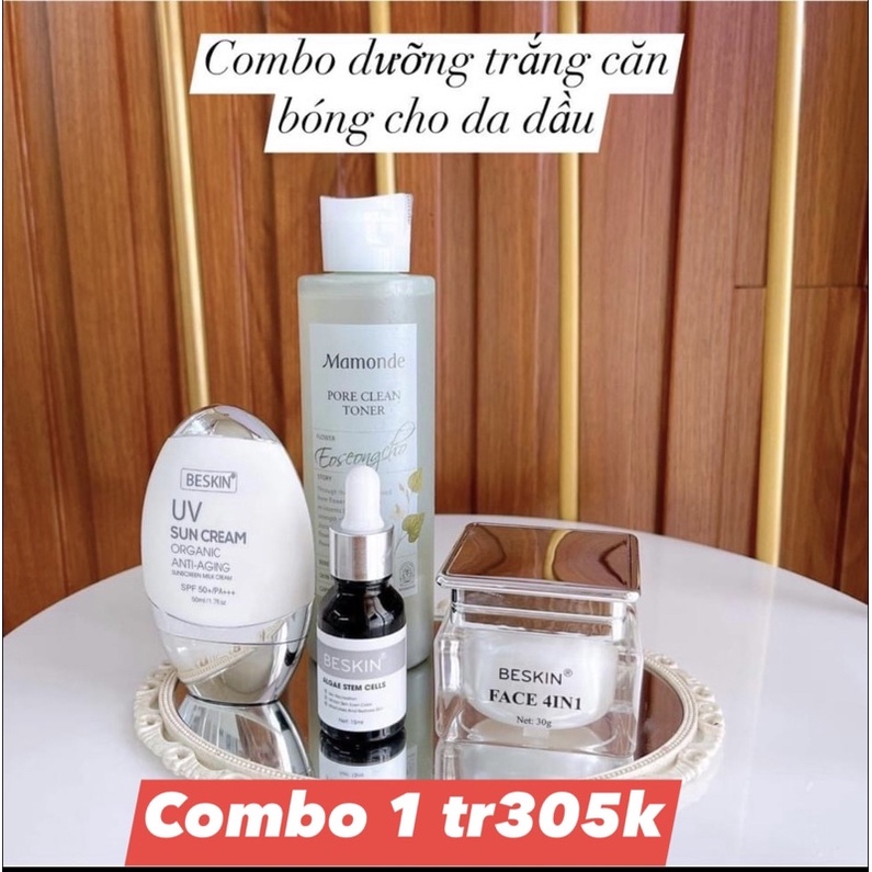 Combo siêu dưỡng trắng dành cho da dầu Beskin(kèm quà )