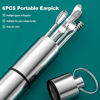 6 Cái / bộ Dụng Cụ Chọn Sáp Tai Inox Earpick Sáp Tẩy Curette Ear Pick Cleaner Ear Cleaner Thìa Chăm Sóc Tai Sạch Sẽ