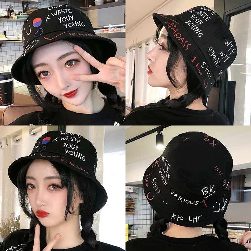 Nón Bucket Che Nắng Mùa Hè In Họa Tiết Graffiti Phong Cách Hàn Quốc Hợp Thời Trang Dễ Phối Đồ Cho Nữ