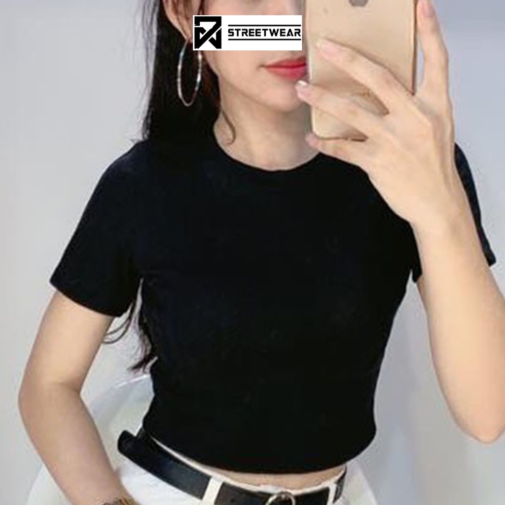 Áo croptop thun trơn basic cổ tròn tay ngắn kiểu dáng gợi cảm màu trắng n7clothing