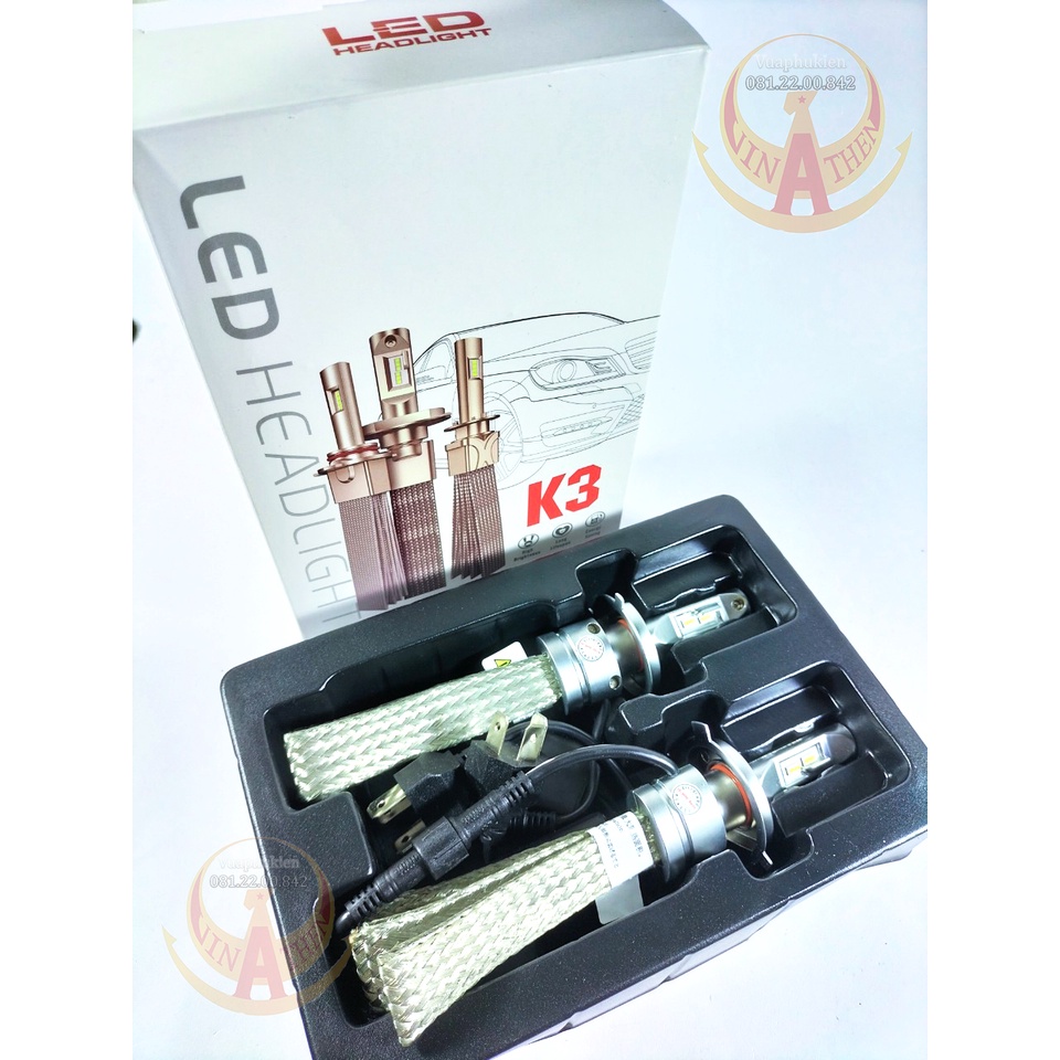 Đèn pha led K3 chân H4 chính hãng bảo hành 1 năm lắp cho xe máy và ô tô sáng siêu mạnh