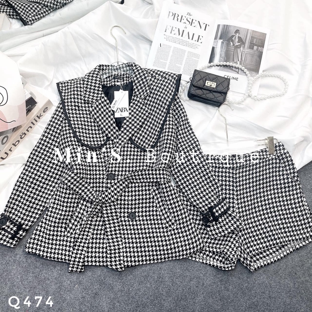 SET DẠ KẺ CARO KÈM ĐAI