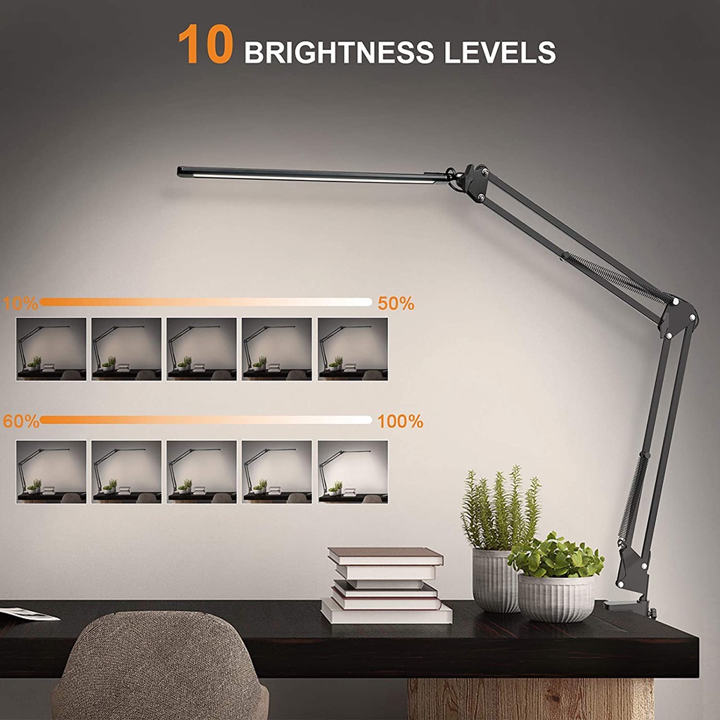 Đèn LED kẹp bàn đầu giường đọc sách bàn làm việc linh hoạt điều chỉnh được độ sáng tiện lợi