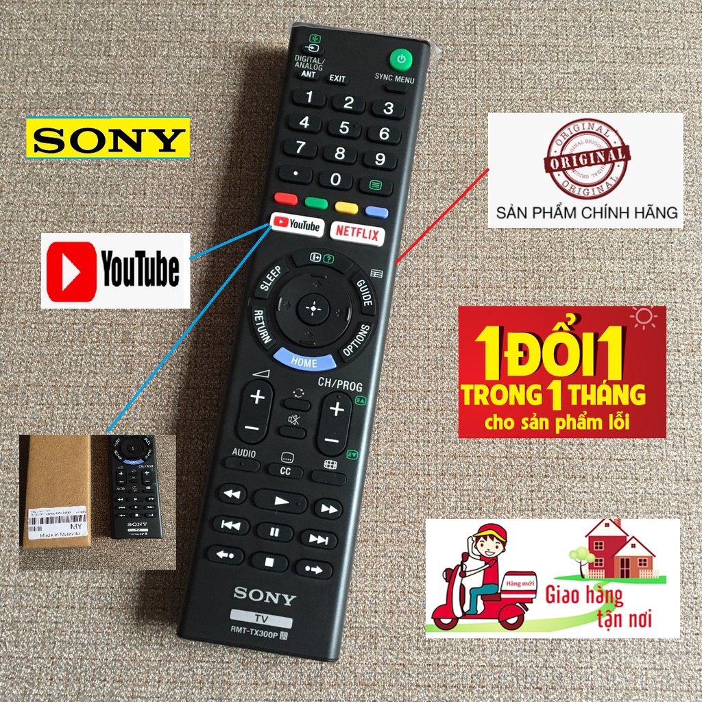 [CHÍNH HÃNG]  Điều khiển tivi sony RM-TX300P zin nguyên tem, tặng pin chính hãng !