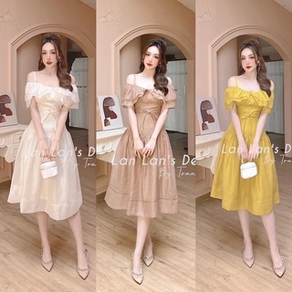 Váy Thiết Kế Voan Tơ Cao Cấp, Đầm Trễ Vai Tiểu Thư 2 Dây Dự Tiệc Dáng Xòe Dài 3 Màu Cực Hot