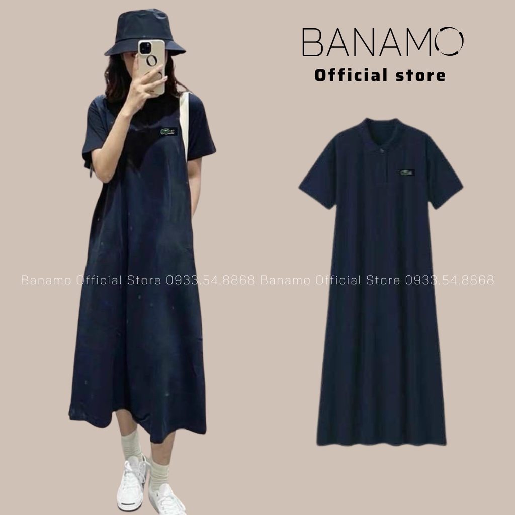 Đầm polo suông xanh than dáng dài rông siu đẹp thời trang Banamo Fashion váy polo xanh than 5916