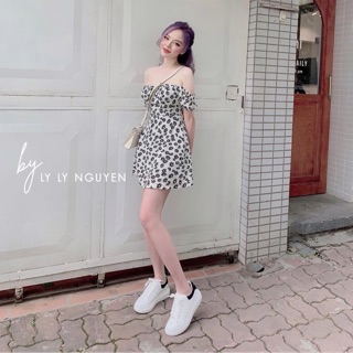 Đầm hoa cúc trễ vai