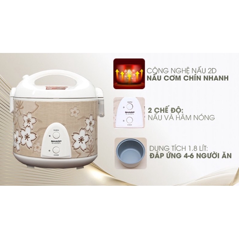 Nồi cơm điện Sharp 1.8 lít KS-N191ETV hàng trưng bầy % bảo hành chính hãng 12T