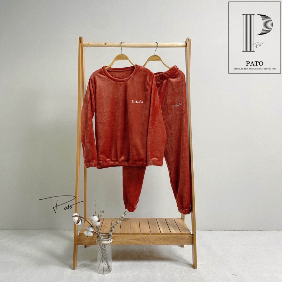 Bộ nỉ lông thêu chữ dstudio siêu đáng yêu, bộ ngủ nữ mặc ở nhà lót lông siêu ấm (ảnh shop tự chụp)
