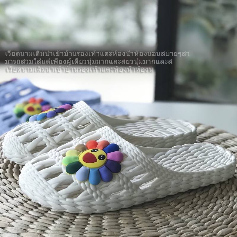 ☄Vietnamese rubber toe cap slippers female summer Korean version of flat-bottomed flowers non-slip hollow breathable non-odor feet youth sandals