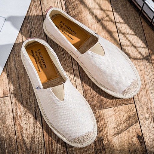 Slip on nam - Giày lười vải nam cao cấp - Vải bố màu trắng ngà, mũi cói - Mã SP 2905