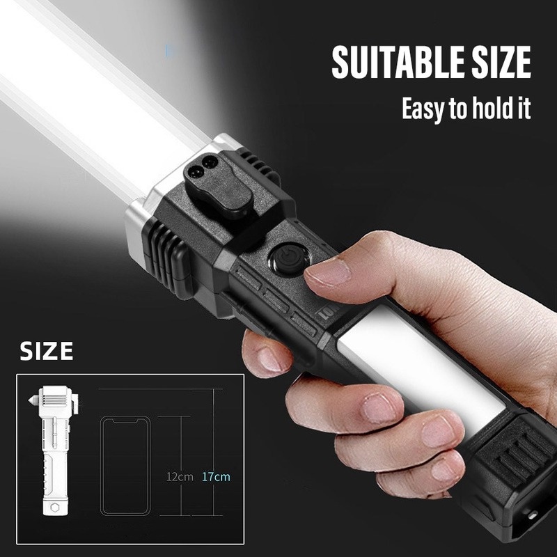 Búa Đèn Pin LED 4 Trong 1 Đa Năng Sạc Cổng USB Có Thể Điều Chỉnh Độ Sáng