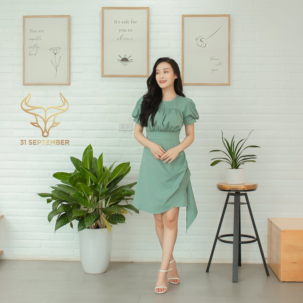 (QUÀ TẶNG LÀ MỘT ĐÔI TẤT NGẪU NHIÊN) Váy nữ thời trang dáng ôm, đầm nữ thiết kế vạt chéo tay bồng 31 SEPTEMBER S007 | BigBuy360 - bigbuy360.vn