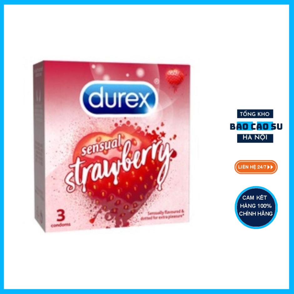 Bao cao su Durex Sensual Strawberry  vị dâu tây tăng thời gian quan hệ Hàng chính hãng [FreeShip – Xả kho cắt
