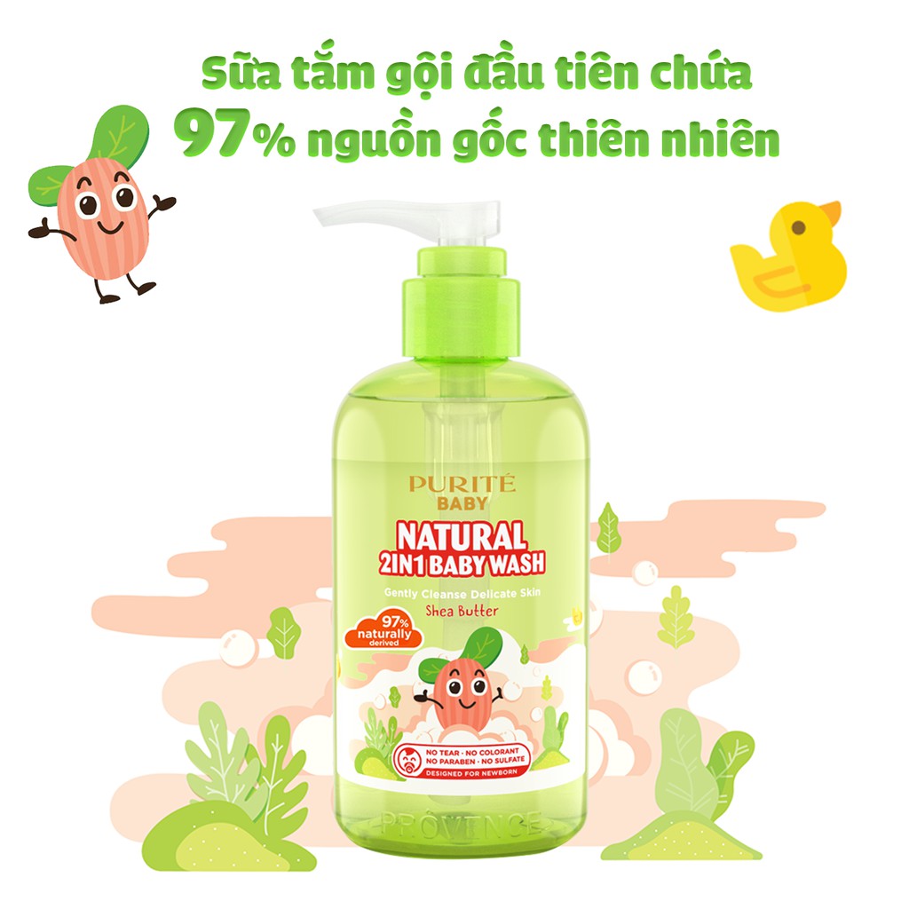 Sữa Tắm Gội Purité Baby Natural 2 in 1 Bơ Đậu Mỡ 250ml