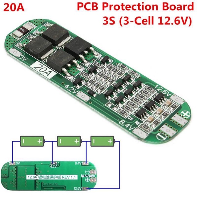 Mạch 3S 12.6V - 20A Auto Recovery, sạc và bảo vệ pin Li-ion 3.7V.