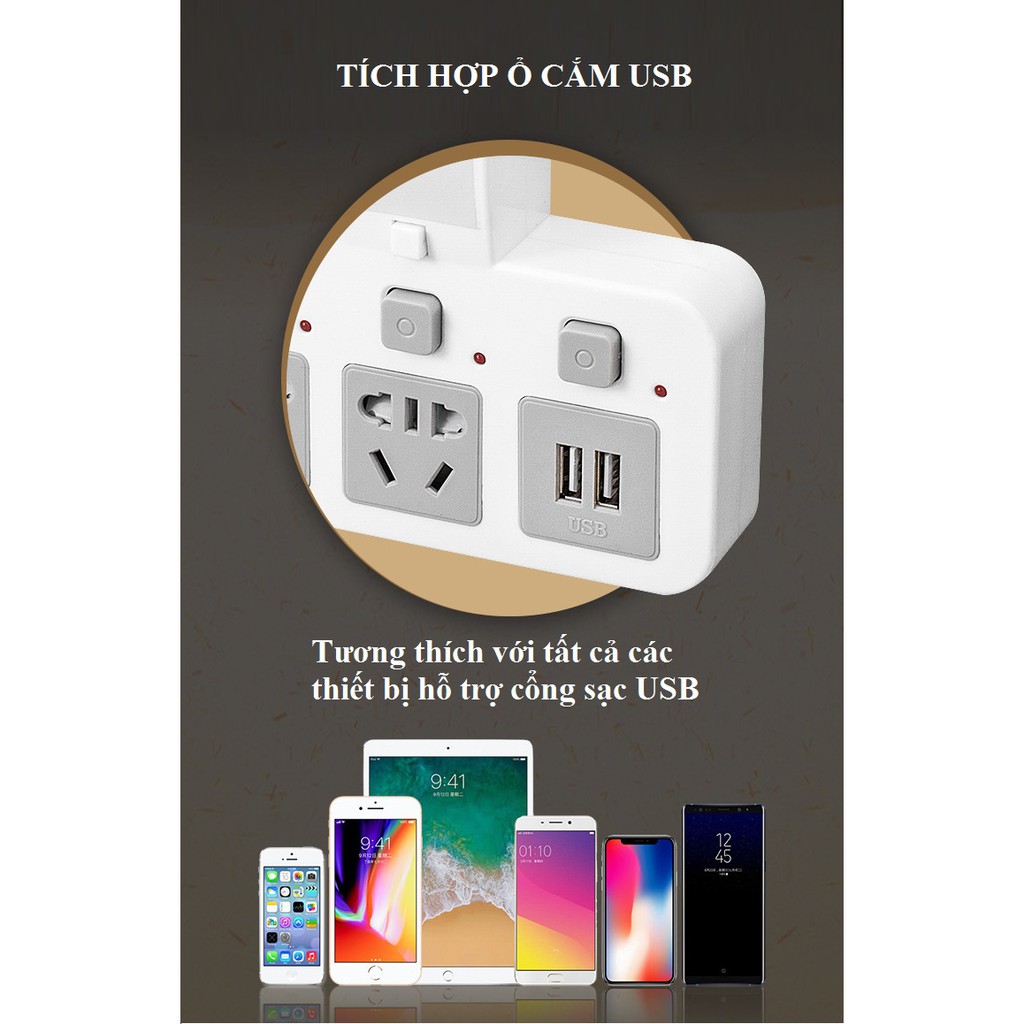 Ổ Cắm Chống Sét Có Công Tắc Riêng ❤️FREESHIP❤️ Phích Cắm Thông Minh Sạc Usb -Đèn Ngủ Cảm Ứng Hoặc Công Tắc
