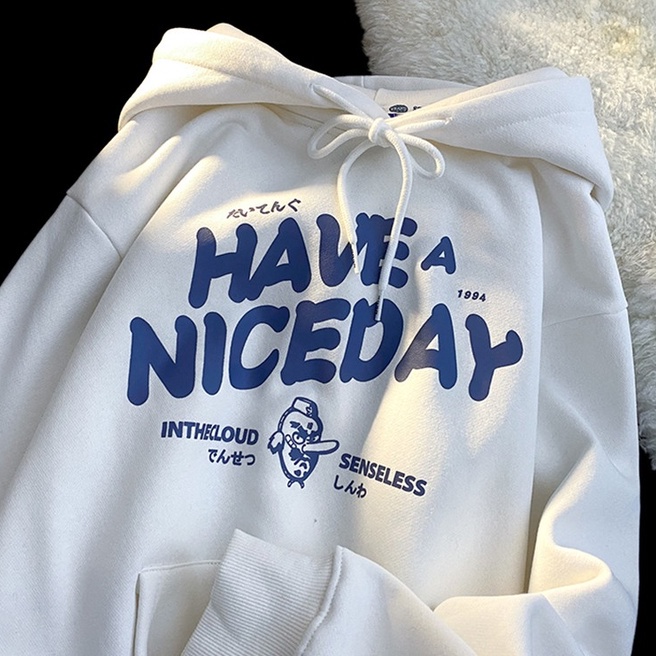 【ZHELIHANGFEI】Áo Hoodie Tay Dài Form Rộng Họa Tiết In Theo Phong Cách Preppy Dễ Phối Đồ