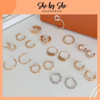 Khuyên tai bông tai nữ tròn hợp kim nhiều size phong cách thiết kế đơn giản (Ảnh thật) SHEBYSHE- K17