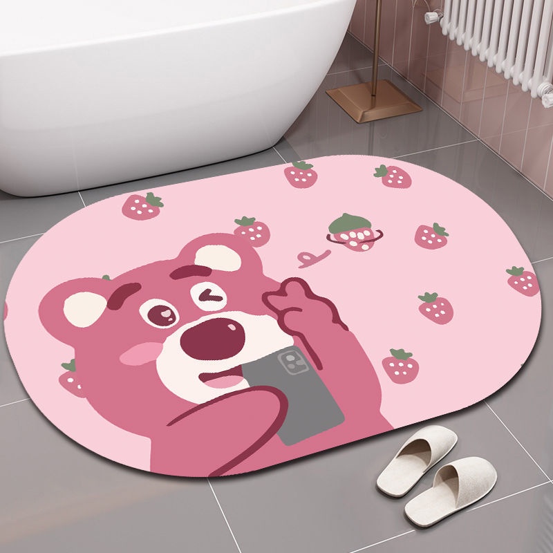 Thảm Chùi Chân Thấm Hút Tốt In Họa Tiết Gấu Dâu Tây Hoạt Hình Đáng Yêu