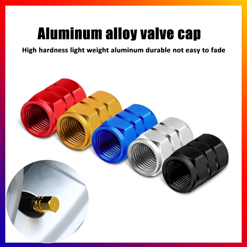 Bộ 4 Nắp Van Bánh Xe Hơi / Xe Tải / Xe Máy Hình Lục Giác Bằng Hợp Kim Nhôm Chống Thấm Nước Tiện Dụng