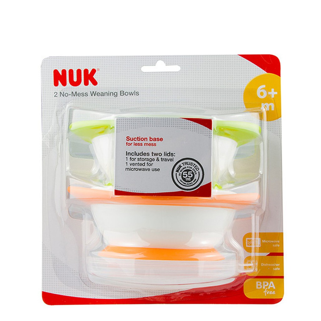 Bộ 2 bát ăn NUK chống đổ có nắp