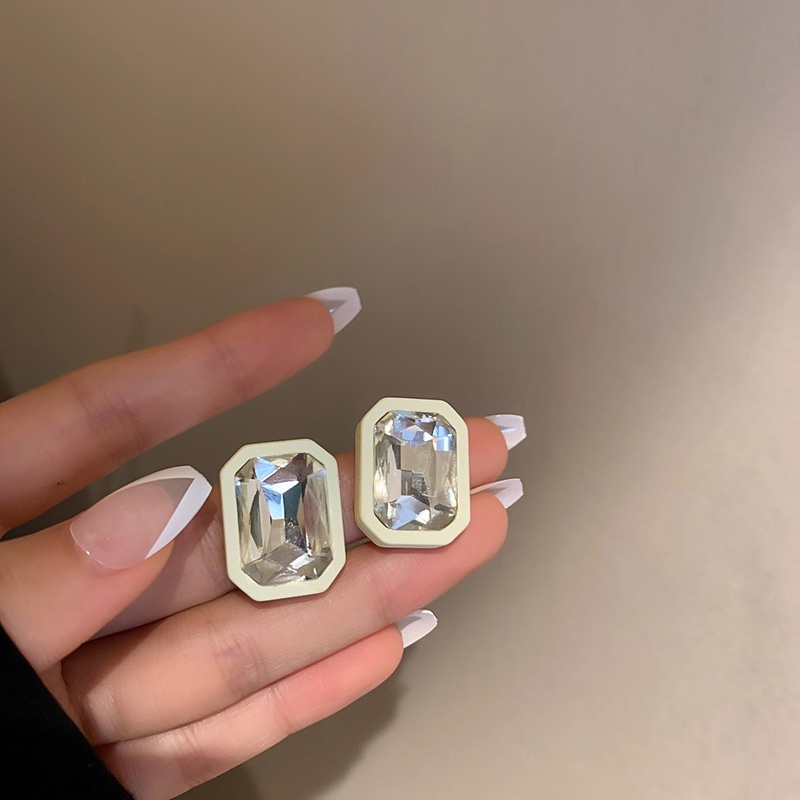 Bông tai bạc 925 hình học đính kim cương giả phong cách retro Hàn Quốc