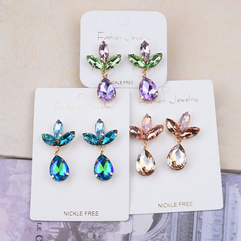 Khuyên tai Pinkdudu PD716 dáng thả đính đá pha lê kiểu hoa phong cách boho thời trang cho nữ