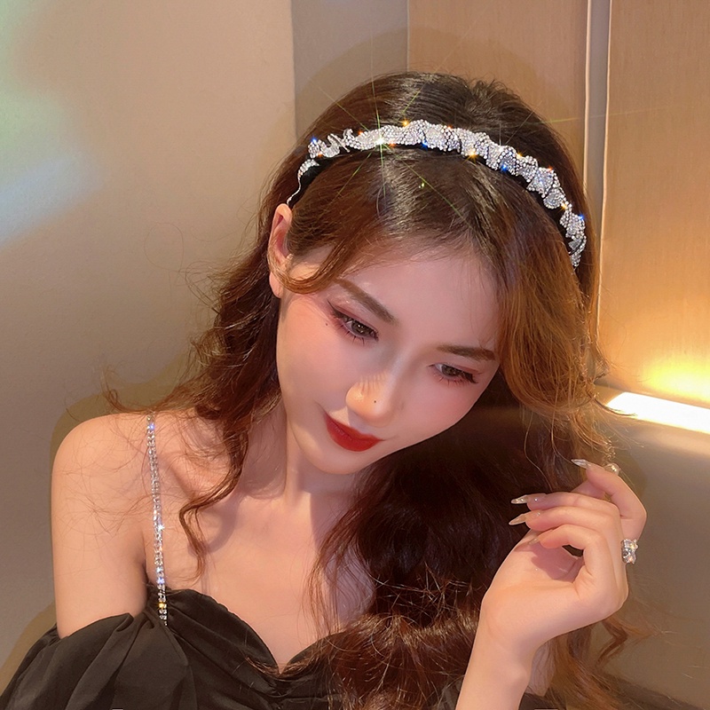 Bờm tóc Hàn Quốc đính đá lấp lánh Aikimo băng đô cài tóc pha lê phong cách Hàn Quốc cho nữ sang trọng BDD1