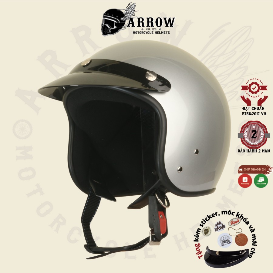 Mũ bảo hiểm đi phượt 3/4 arrow shop nón bảo hiểm Cromo 111 giá bình dân