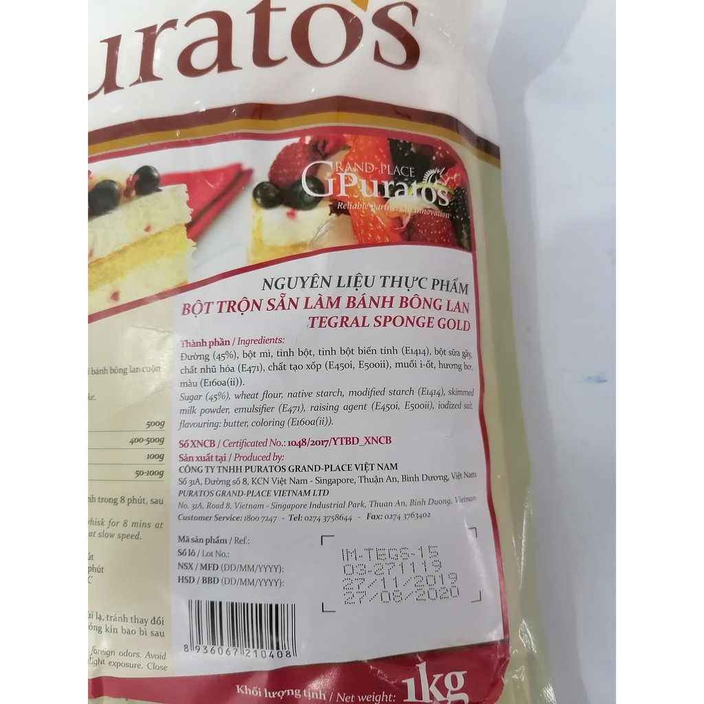 [Túi 1Kg] BỘT TRỘN SẴN LÀM BÁNH BÔNG LAN [VN] PURATOS Tegral Sponge Gold (prt-hk5)