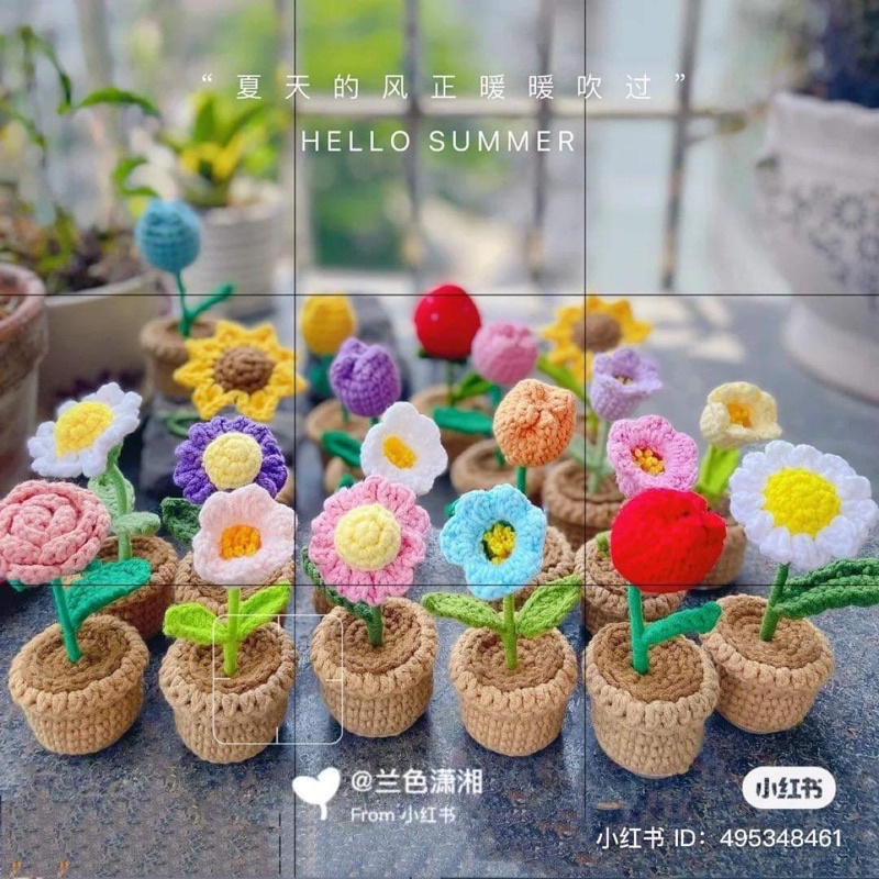 Chậu hoa len móc handmade