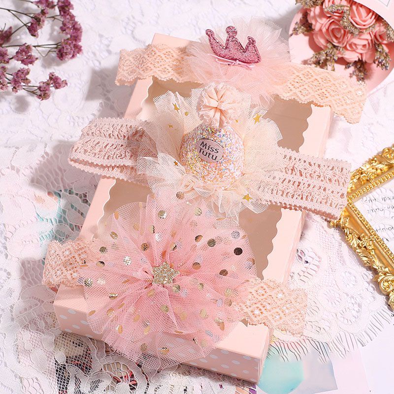 Hộp quà tặng cho bé đầy tháng thôi nôi set 3 băng đô cho bé hình vương miện mũ Jireh Bow